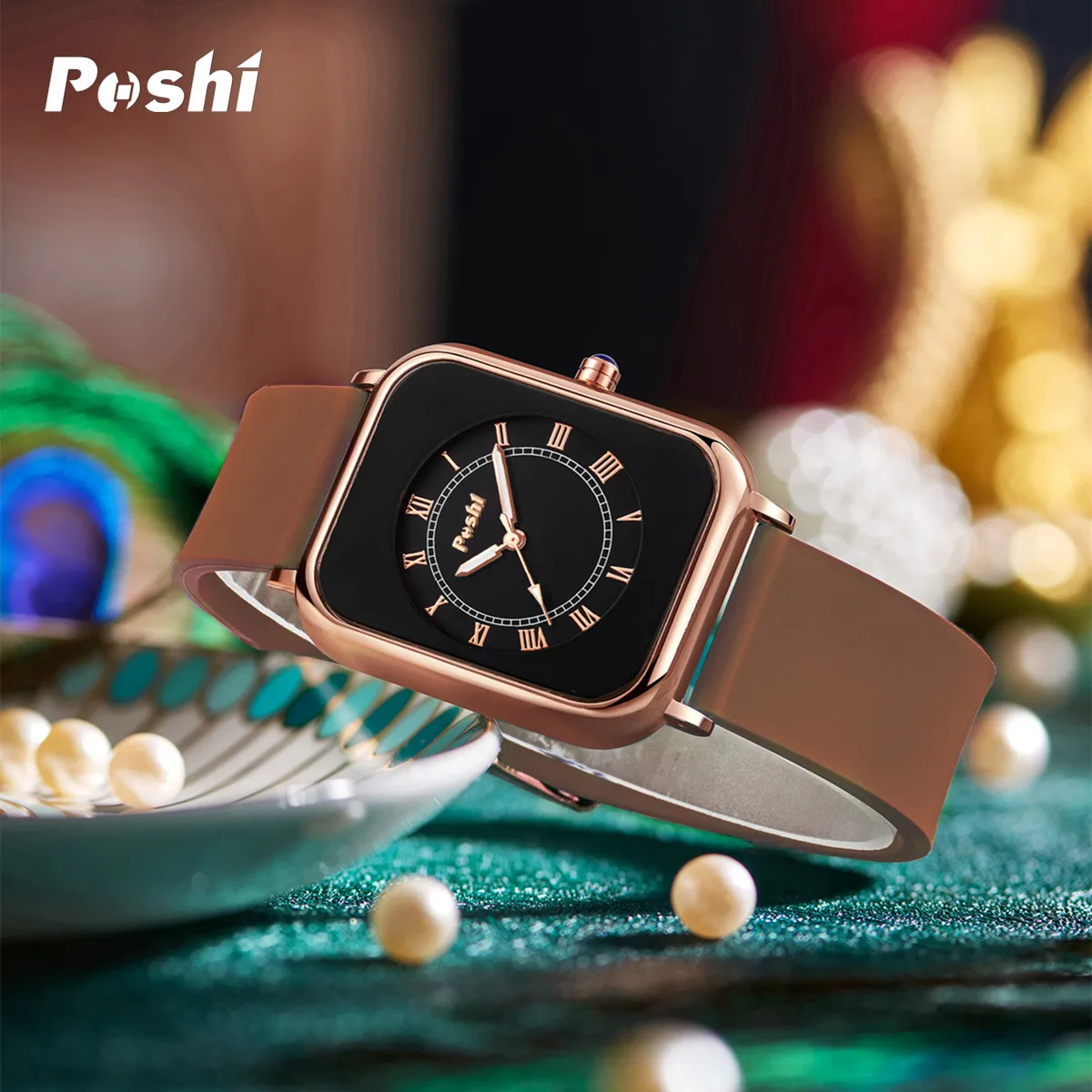 POSHI Original Quartz Wrist Watch for Women Simple Elegant Women\'s Watches Waterproof Silicone Strap Trend Fashion Style