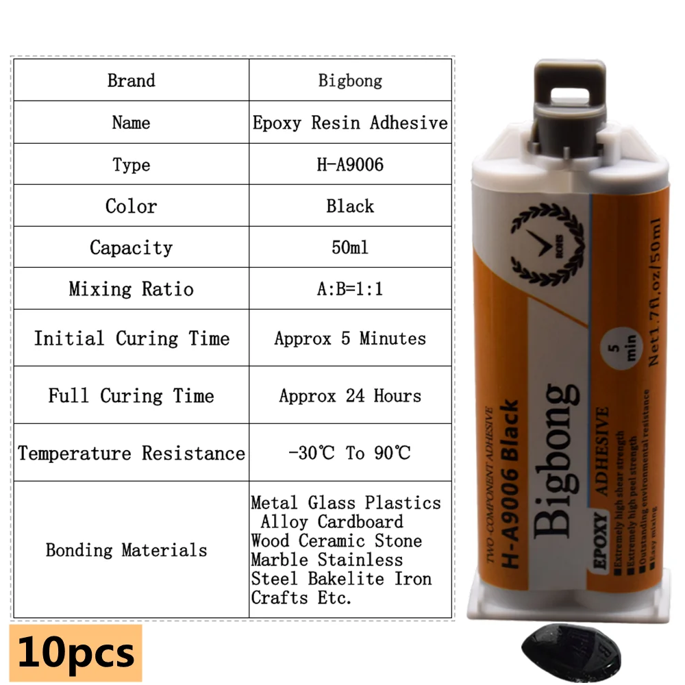 10 Stück 50ml Epoxidharz 1:1 AB-Kleber Schwarz, Hochleistungs-Klebstoffe für Granit, Holz, Keramik, Metall, Kunststoff, Fliesen, Riss- und Splitterreparatur – Detail 1