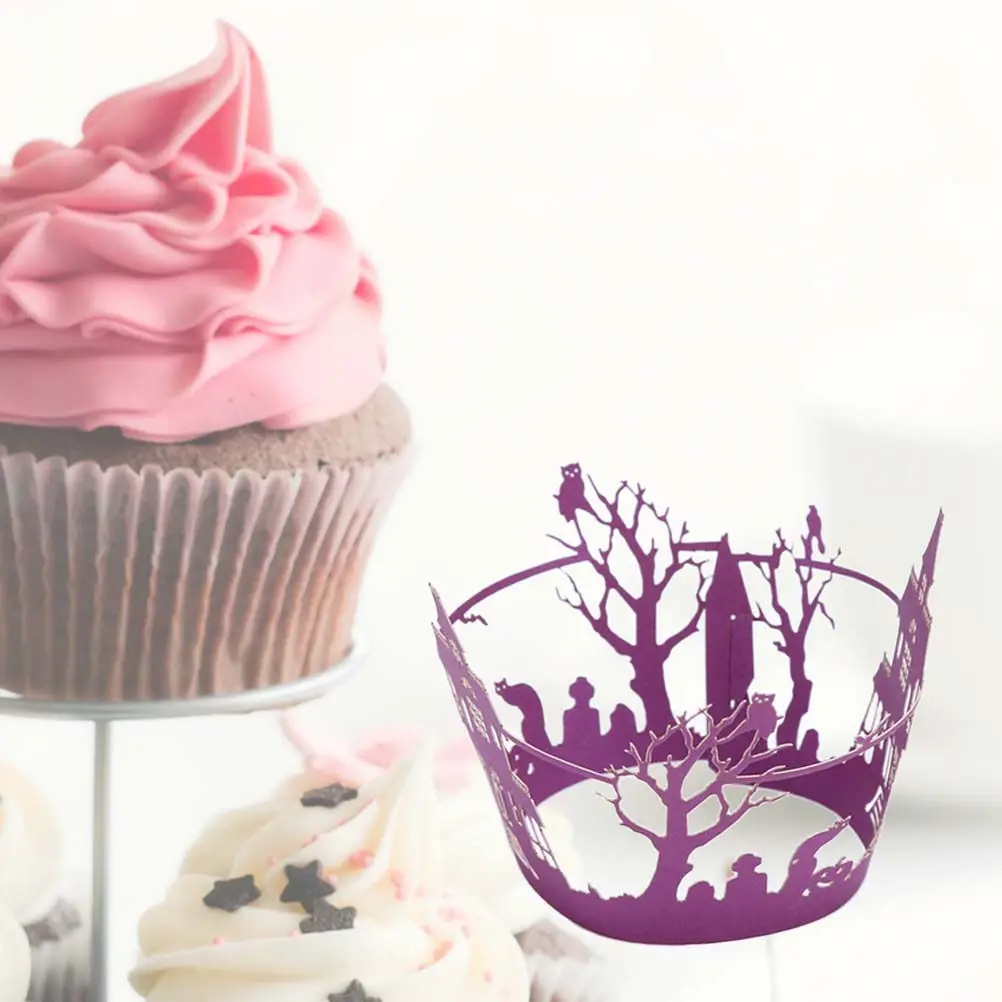 50Pcs Creative Cake Wrappers Hollow Laser Cut Cupcake Cups for Wedding Birthday Party Cake Display Decoration Cupcake Wrappers