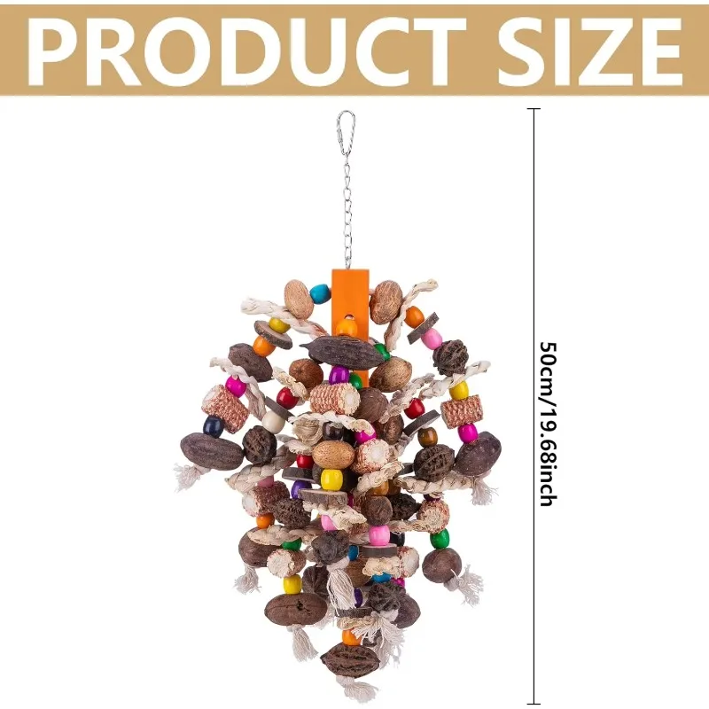 Large Parrot Bird Chewing Toys-Natural Nuts Corn Parrot Tearing Toy-Wooden Bird Cage Toy