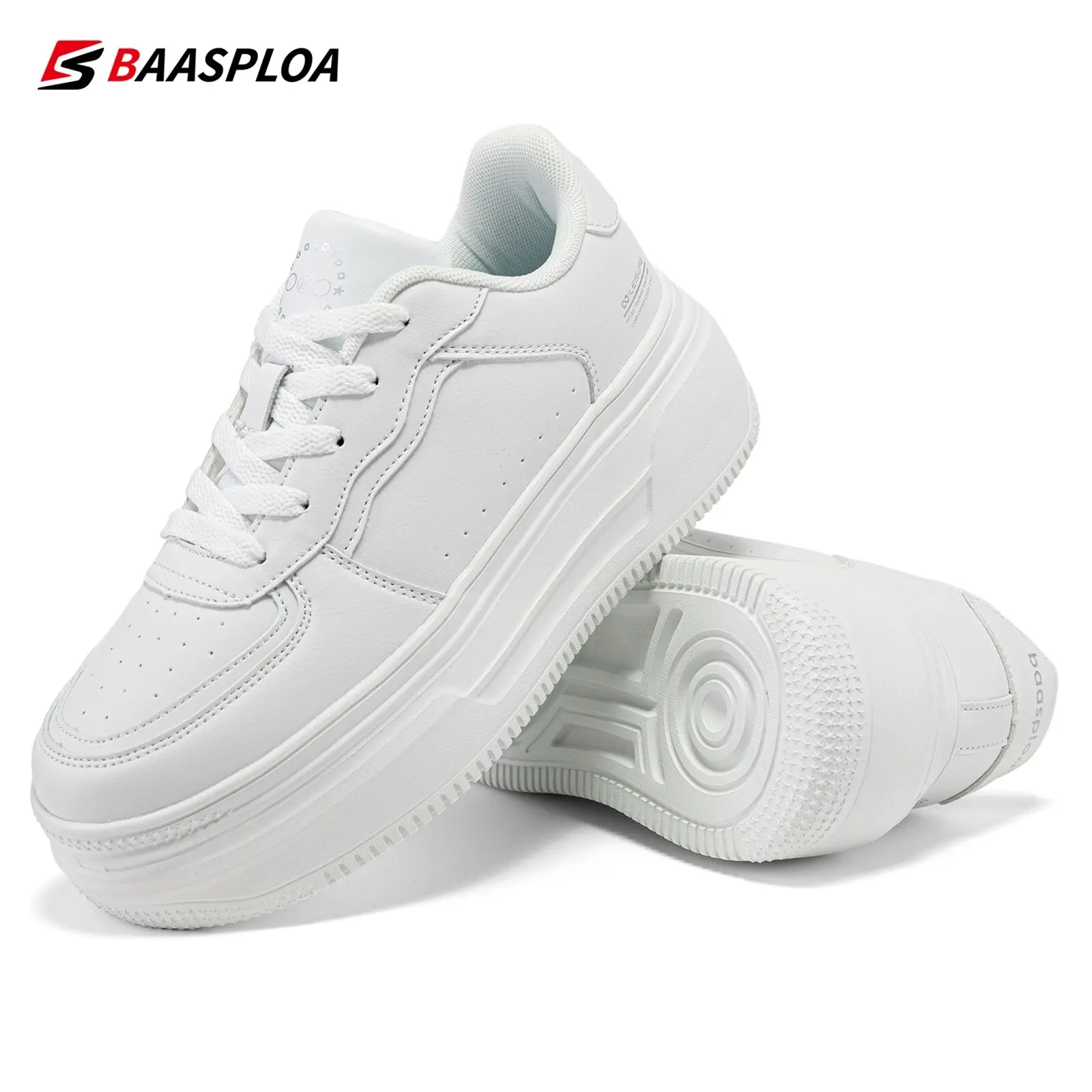 Baasploa tênis plataforma feminino moda couro casual sapatos de sola grossa para mulher conforto branco sapatos de skate antiderrapante