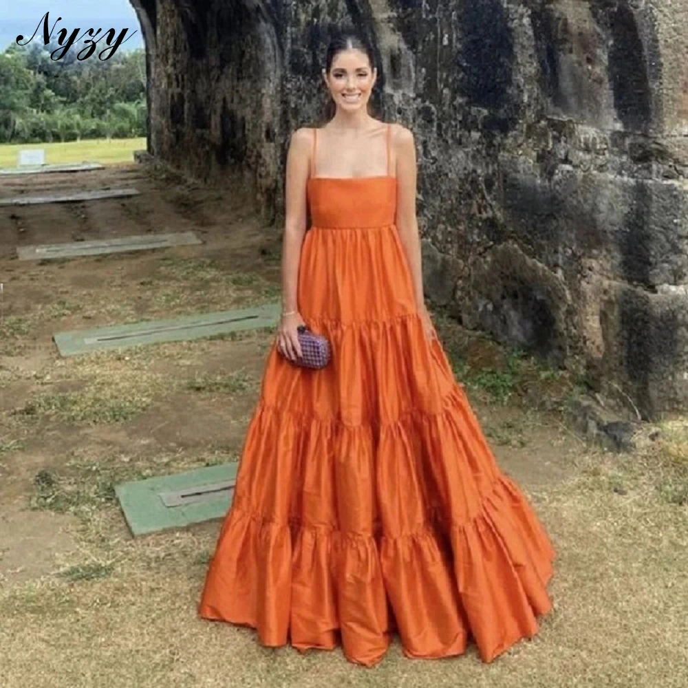 

NYZY E745 Couture Taffeta Tiered Evening Dresses Long Party Prom Dress Women Dress Orange