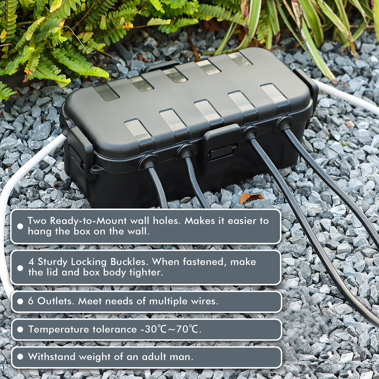 Scatola elettrica media per esterni - Ciabatta e coperchio impermeabile IP54 con 6 porte via cavo - Custodia resistente alle intemperie per timer