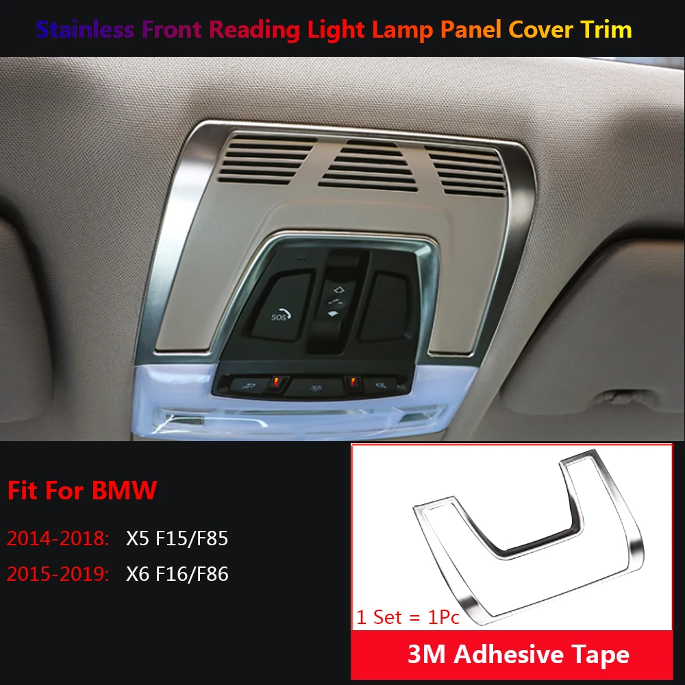 Stainless Steel Car Front Reading Light Lamp Pannel Inner Cover Trims For BMW X5 F15 X6 F16 Auto Interior Stickers Accessories