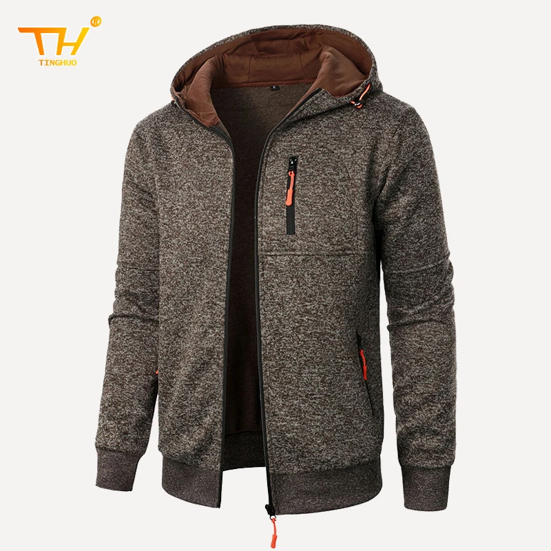 New men's hoodie casual jacquard cardigan hooded men's coat Fitness zipper knit sweatshirt solid color top Christmas gift