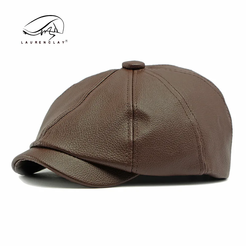 Męski kapelusz w stylu vintage o ośmiokątnym kształcie, czapka z daszkiem ze skóry PU zapewniająca ciepło, unikalny beret w stylu retro na jesień i zimę.