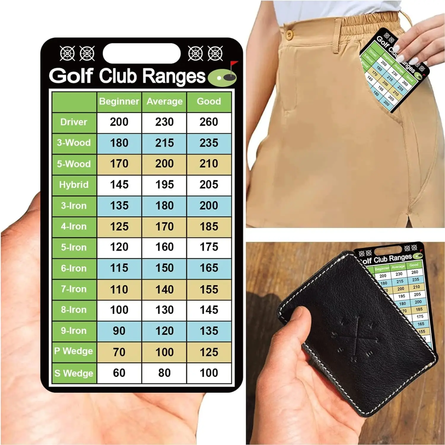 2 * 3.5 inch Golfers Quick Reference Distance Card Golf Club Range Chart Card Golf Club Range Chart Card 10pcs