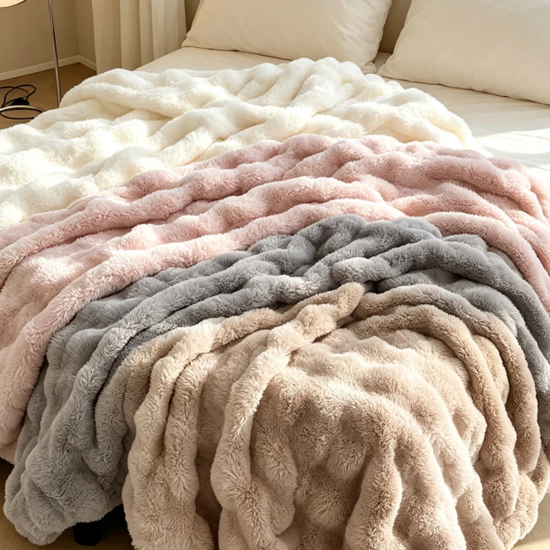 Imitation Rabbit Plush Blanket Thick Milk Velvet Sofa Cover Blanket Office Nap Shawl Blanket Comfortable Double-faced Fleece