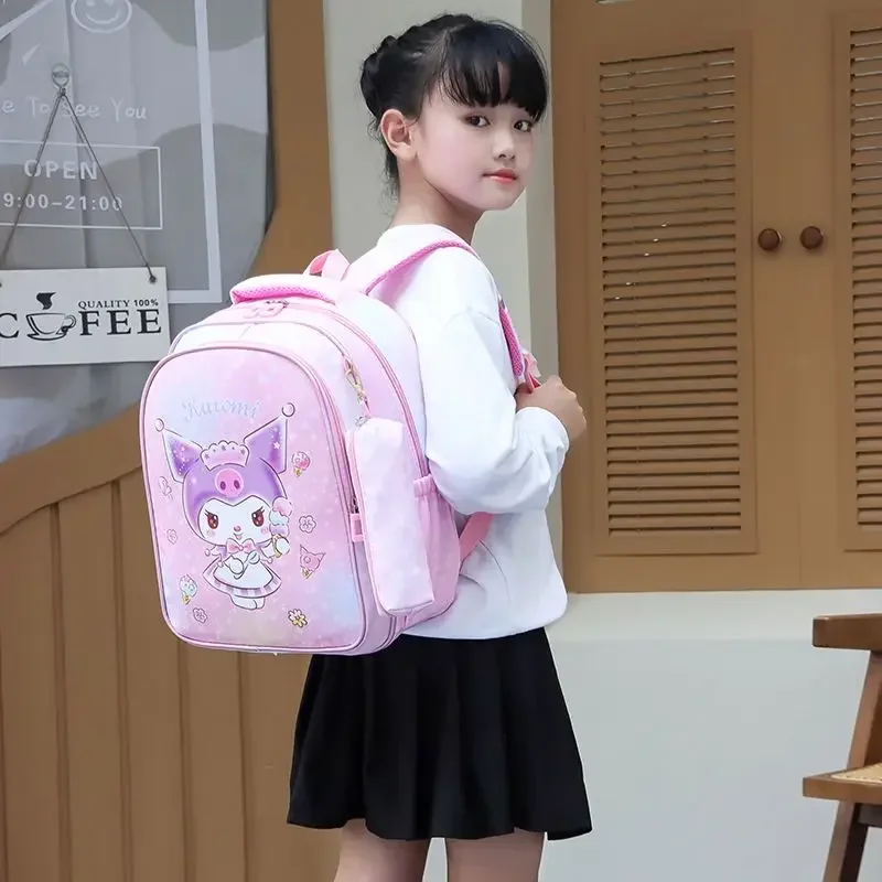 MINISO Hello Kitty Pink School Bag for Kindergarten Student Girls Kuromi New Grade 1-3 Cute Cartoon Light Weight Kids Backpack