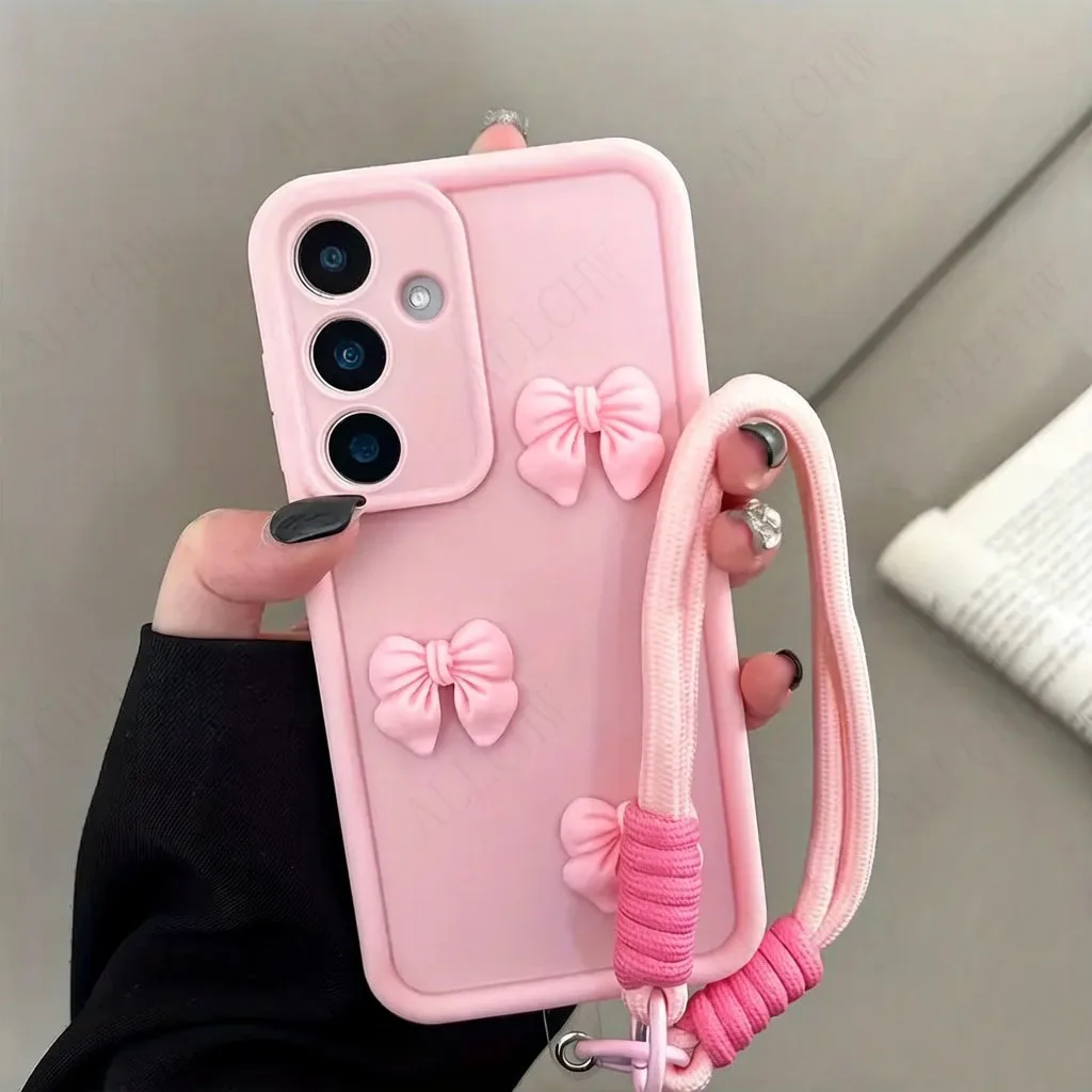 For Samsung Galaxy A57 A37 A56 A36 A26 A17 A16 M33 M16 M06 M54 M34 Phone Case 3D butterfly Bow Hand Strap Back Cover