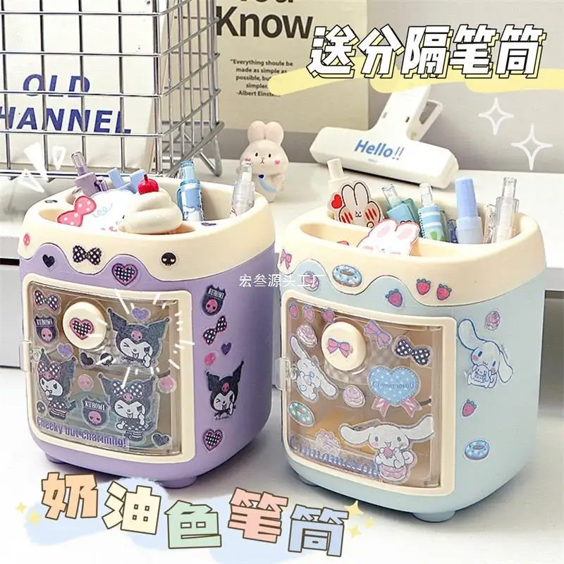 

Sanrio Kawaii Kuromi Pen Holder Desktop My Melody Cinnamoroll Diy Sticker Storage Box Makeup Brush Storage Tube Pen Holder Gift