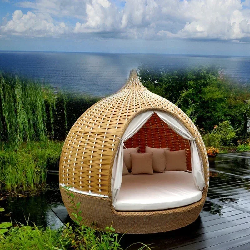 celebrity  leisure rattan beach swimming pool  round bed lounger bird cage bed courtyard garden bird\'s nest lounger