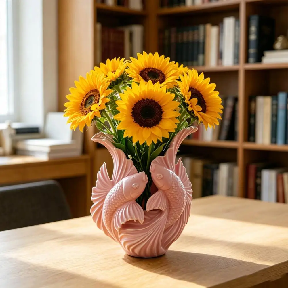 Pisces Shape Vase 3d Printed Fish Vase Decorative Dual Carp Wave Flower Pot Multi-functional Desktop Organizer Home Room Office