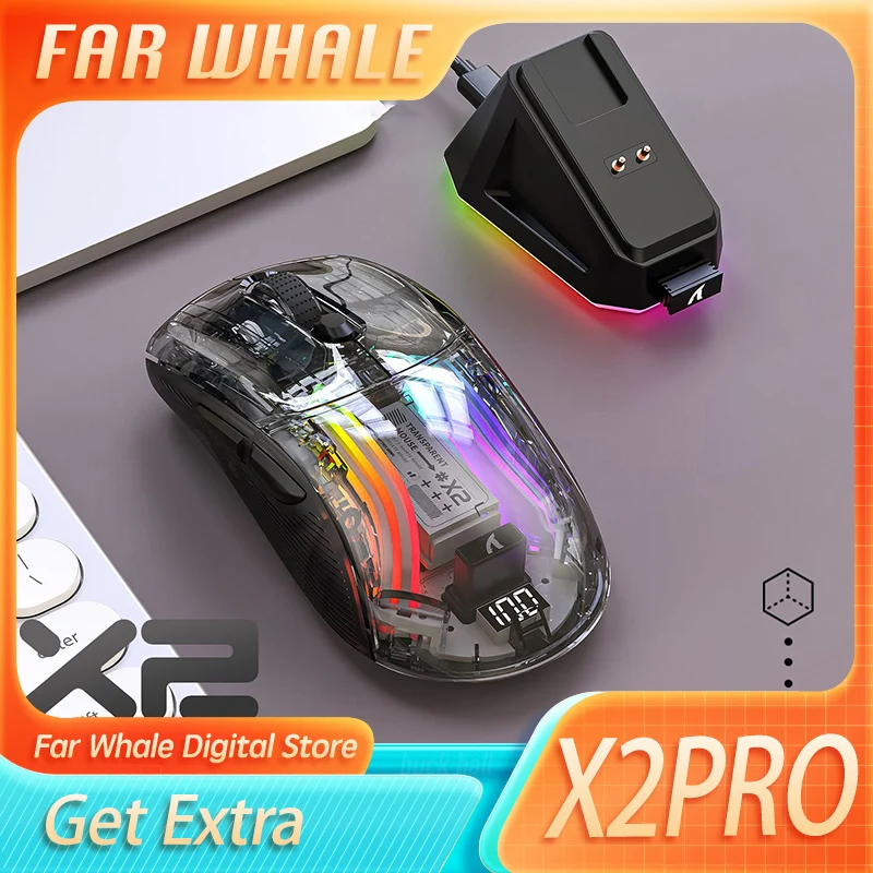 ataque tubarao x2pro mouse para gamer transparente sem fio bluetooth tela rgb personalizado presentes de escritorio modo 3 01