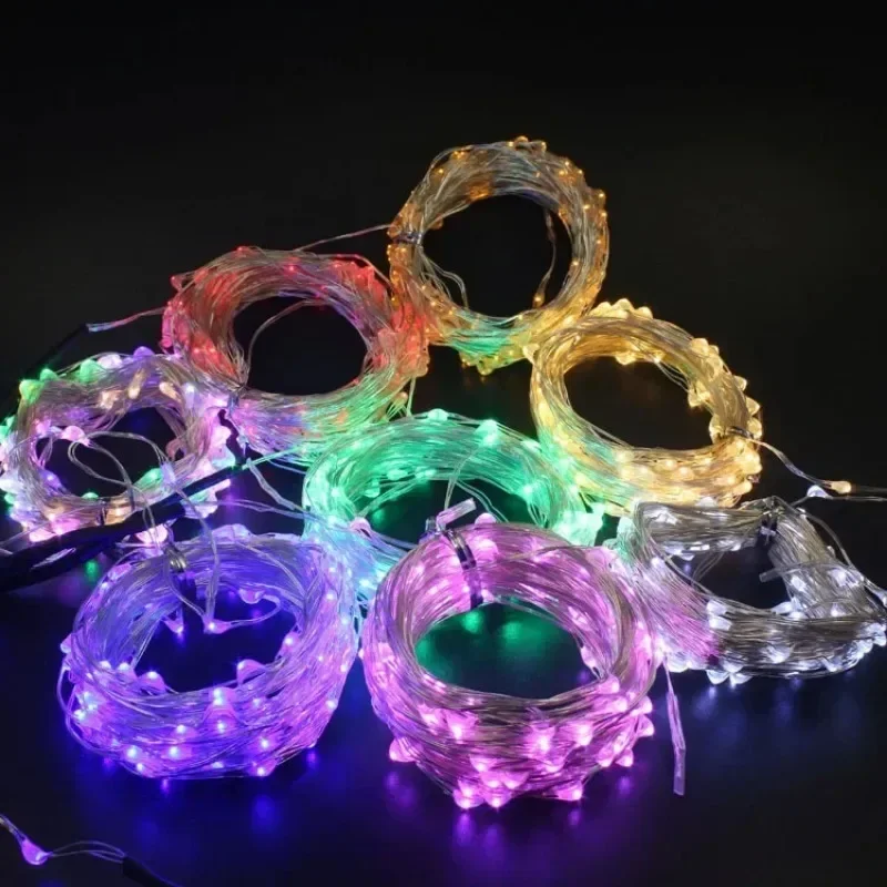 100pcs/Lots Decorative LED Lighting Strings Button Lighting Chain Battery Box Chain USB Styling Copper Wire Lamp