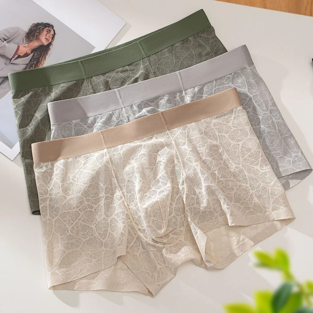 

Thin Breathable Men's Jacquard Mesh Boxer Shorts See Through Lace Underpants Lightweight Underwear Trunks for Comfort