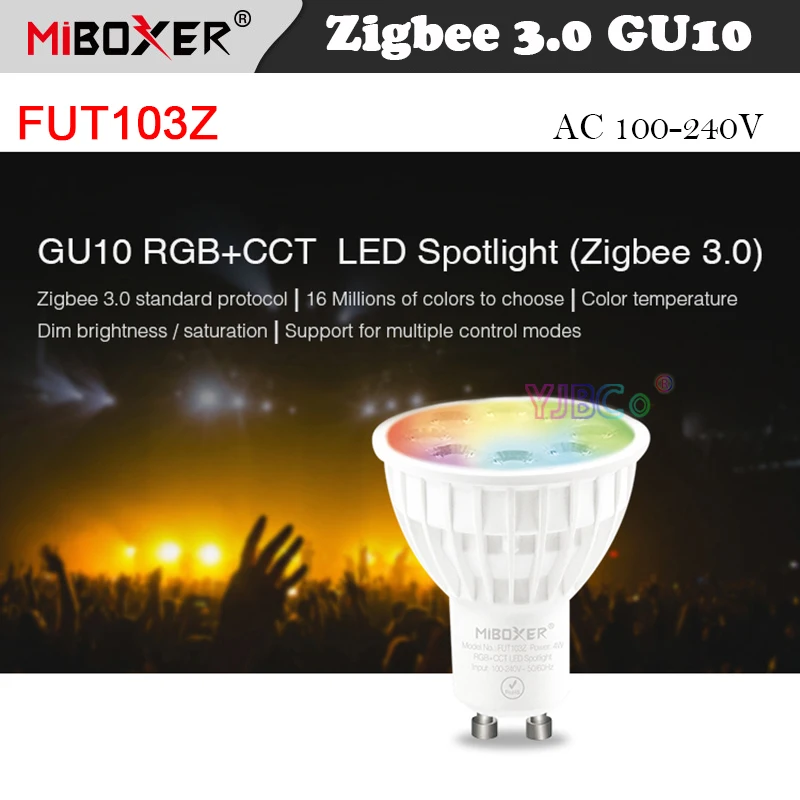 

MiBoxer Zigbee 3.0 4W GU10 RGB+CCT LED Spotlight light FUT103Z Smart Bulb Lamp 110V 220V AC