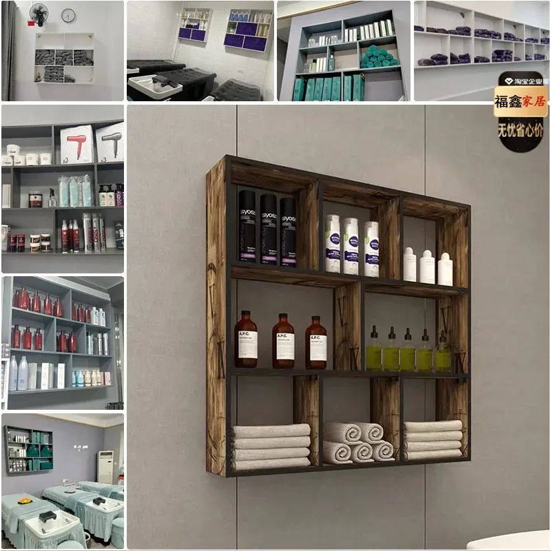Barber shop towel wall cabinet wall-mounted hair salon special beauty salon hair rack, shelf for placing cabinets and towels