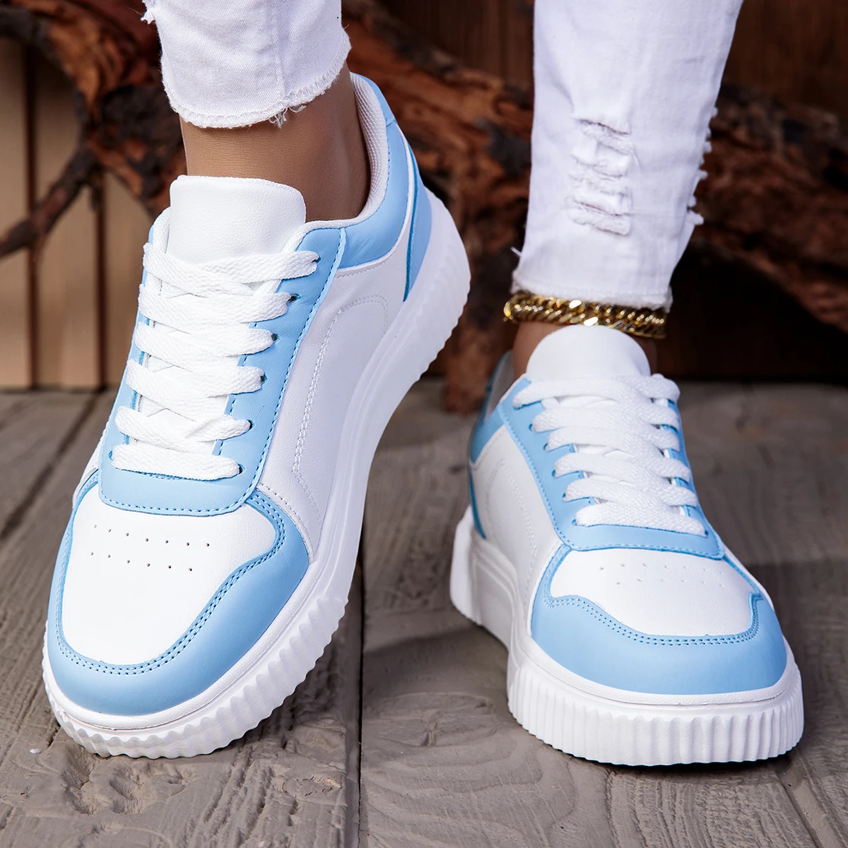 ZERJER Unisex Sneakers, New Arrival Large Size Classic Retro Men's Sports Skate Shoes, White Thick-Soled Tennis Shoes, Solid Col image 3