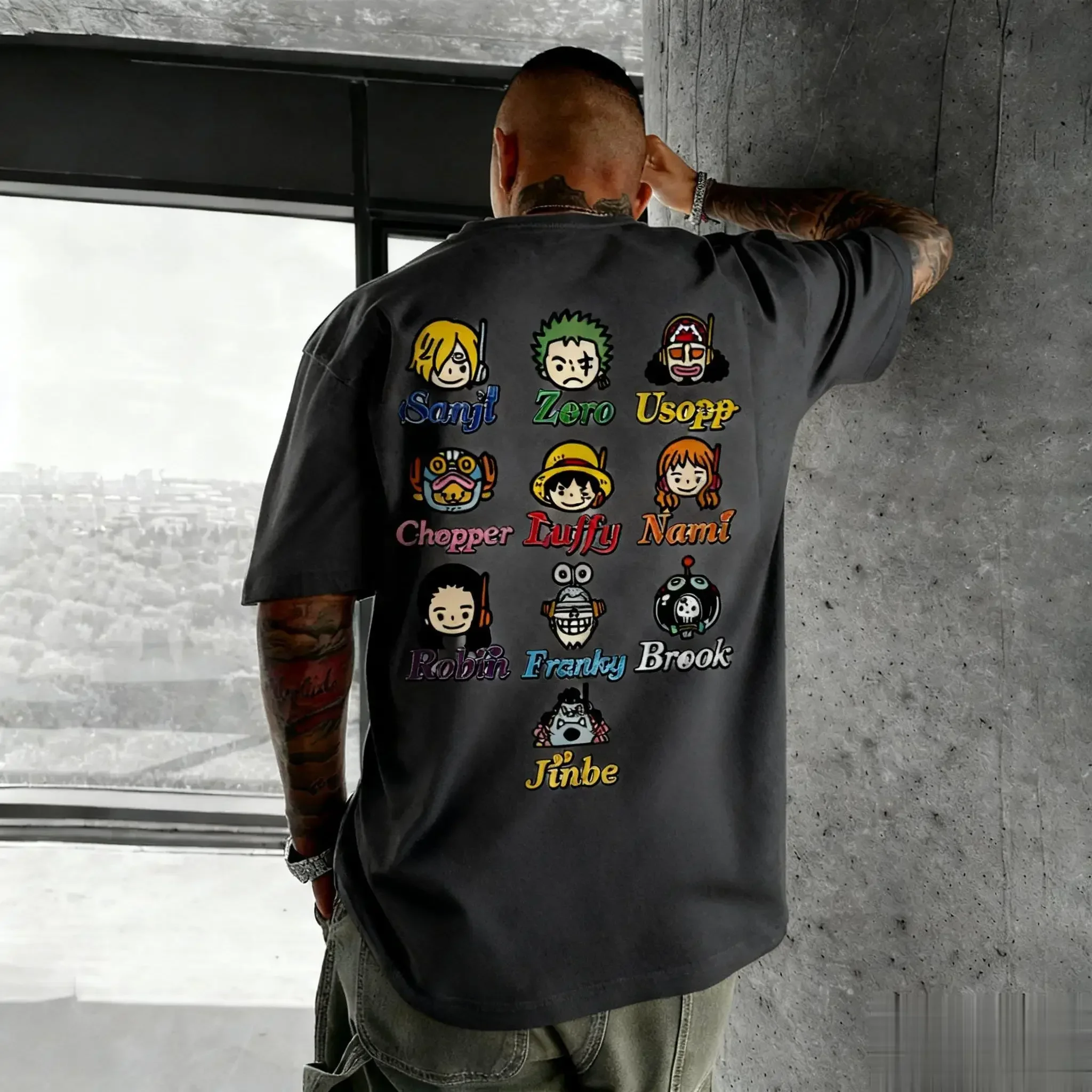 Nueva camiseta gráfica de Anime familiar de una pieza de verano para hombres y mujeres, pantalón corto informal, camiseta de manga con estampado de dibujos animados, camisetas Y2k de gran tamaño a la moda