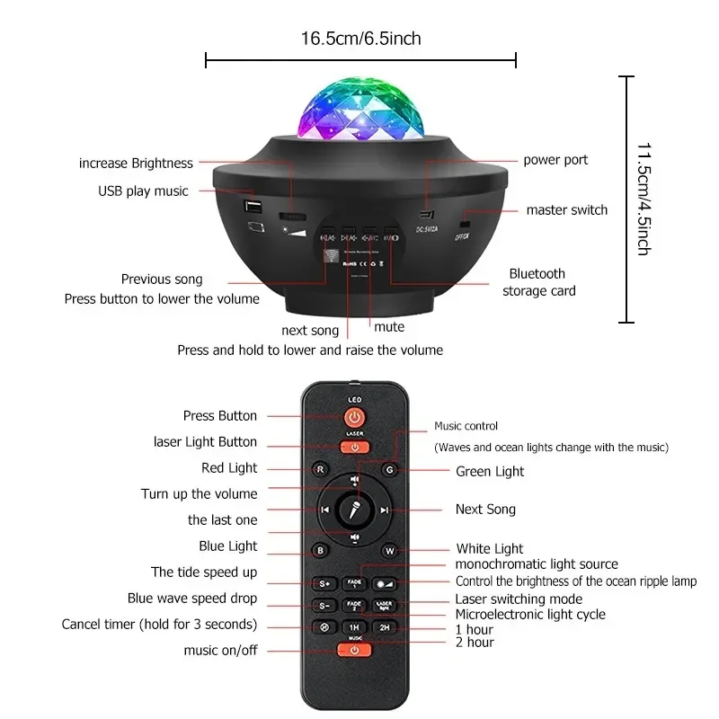 Proyector estrellado de galaxia, luz nocturna con altavoz de música de ola oceánica, proyector de luz de cielo para decoración de dormitorio, regalo