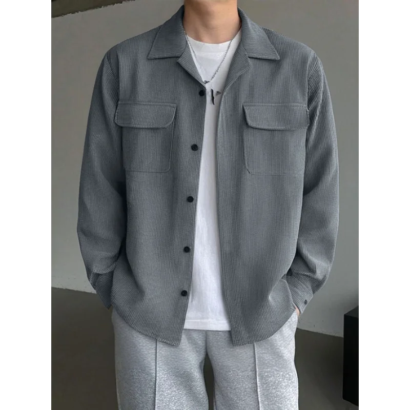 

Corduroy Lapel Work Cardigan Long-sleeved Shirt Men's Loose Versatile Top