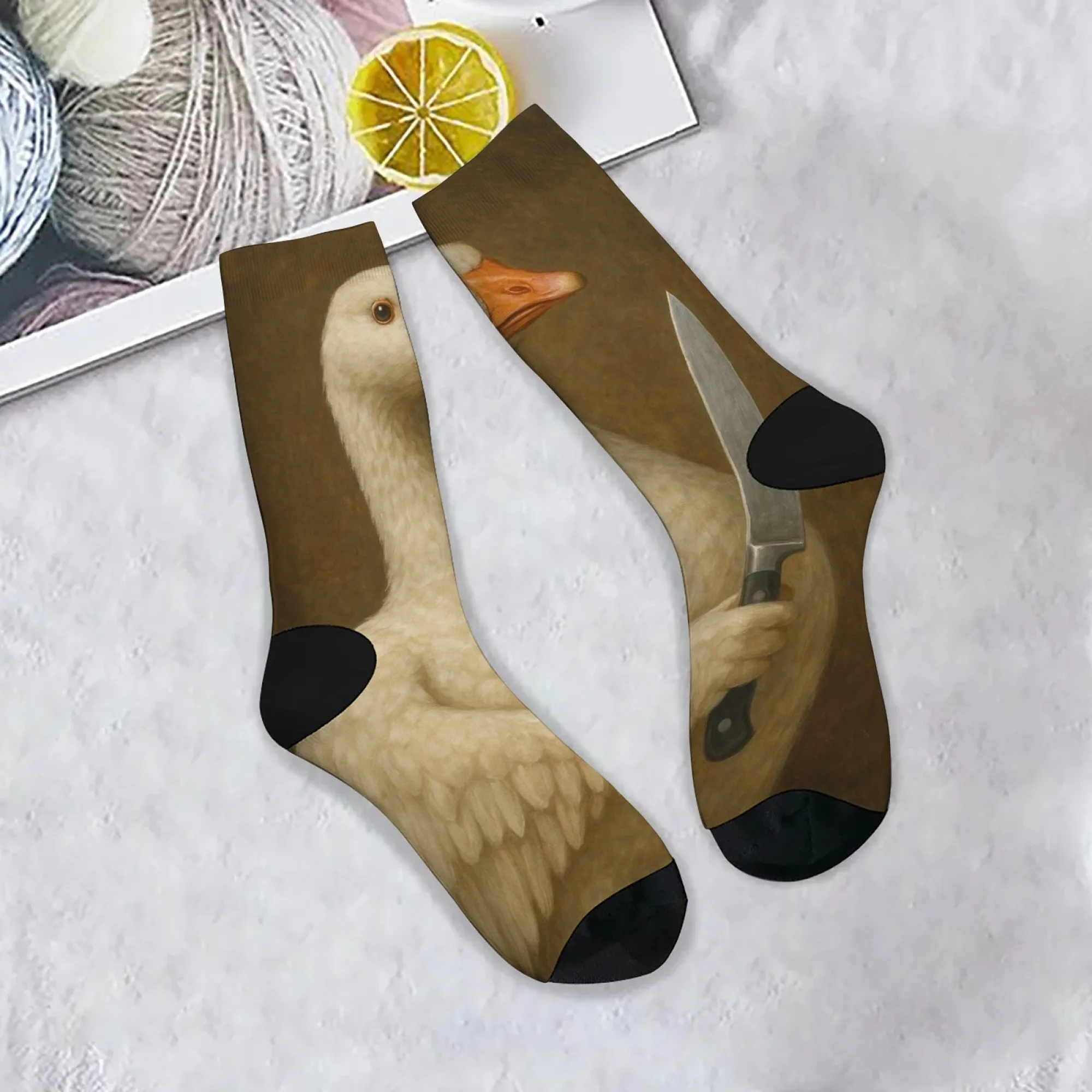 Angry Goose Novelty Funny Men's Socks Harajuku Retro Style Crazy Creative Design Warm Non-slip Casual Fashion Socks Party Gift