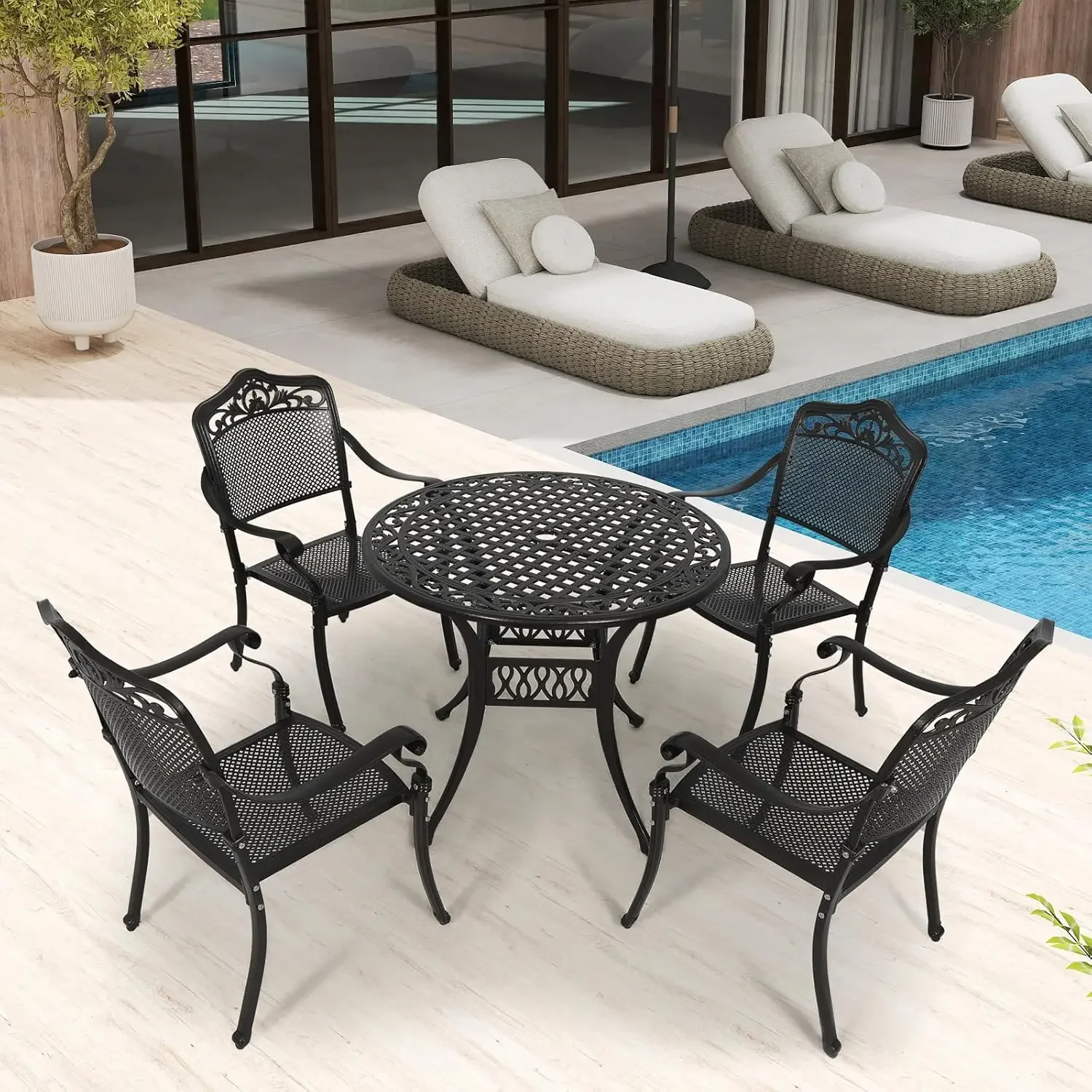 [Best Seller!]5 Piece Outdoor Patio Bistro Set,35" Bistro Dining Table and 4 Backyard Garden Chairs, Furniture Set for Kitchen,