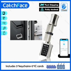 Fechadura de cilindro inteligente ttlock, bluetooth, wi-fi, segurança, sem fio, eletrônica, aplicativo digital, código de teclado, cartão rfid, fechadura sem chave