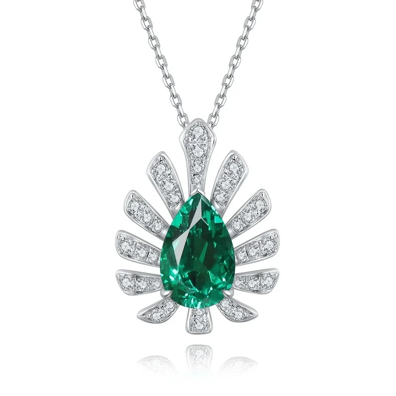 Women's Emerald Rhodium Plated Sterling Silver Necklace Elegant Wedding Pendant Jewelry Fine Luxury Gift for Her Dainty T
