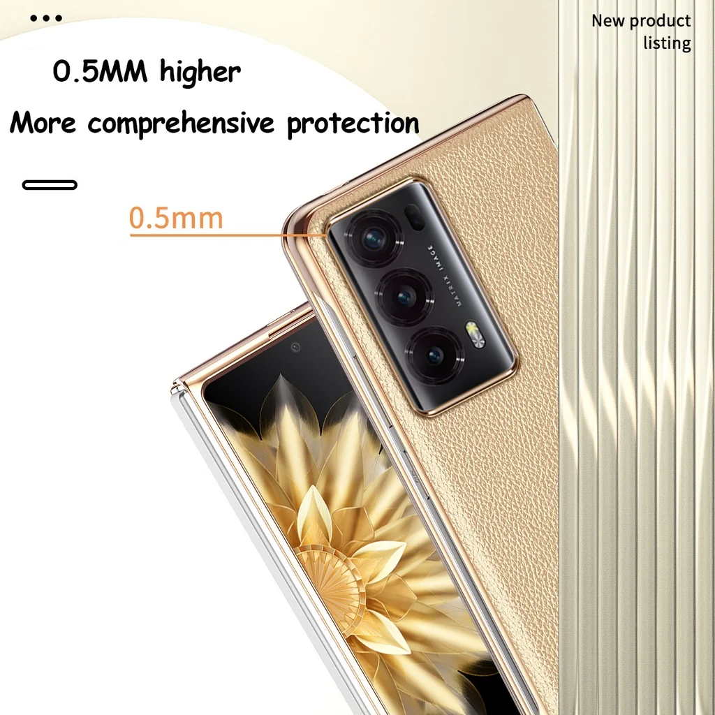 Lychee Pattern Case For Honor Magic V2 Plating Frame Full Screen Protector Cases For Honor Magic V 2