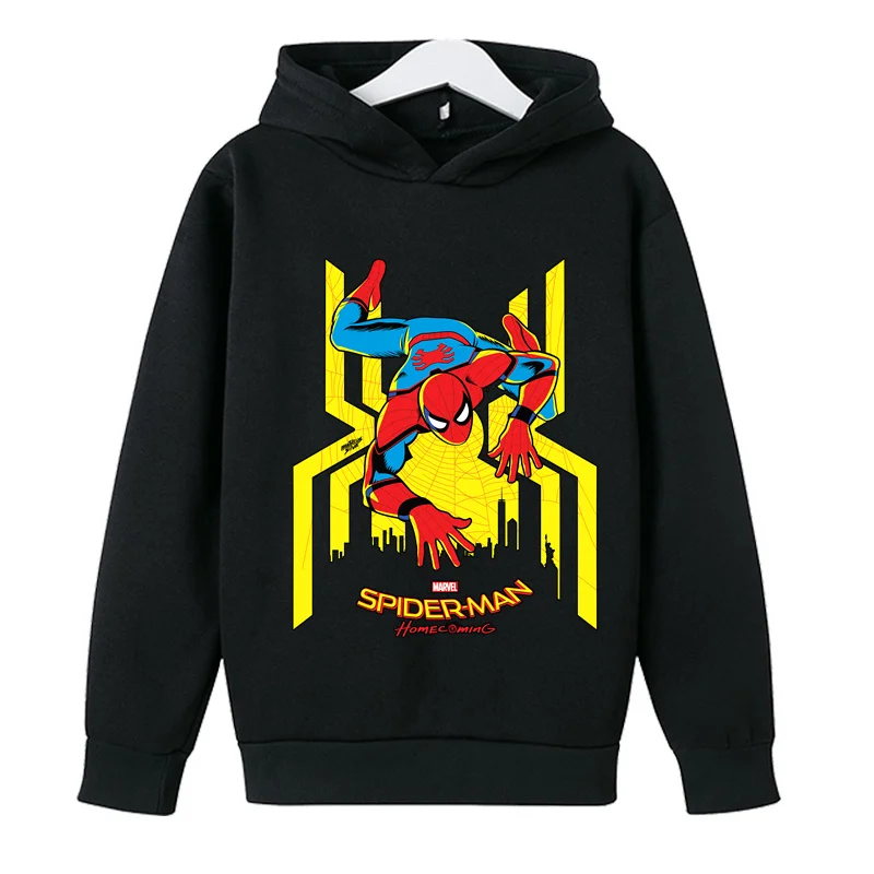 Crianças primavera e outono quente hoodie meninos e meninas moletom com capuz topo 2-12 anos de idade crianças casual esportes topo homem aranha