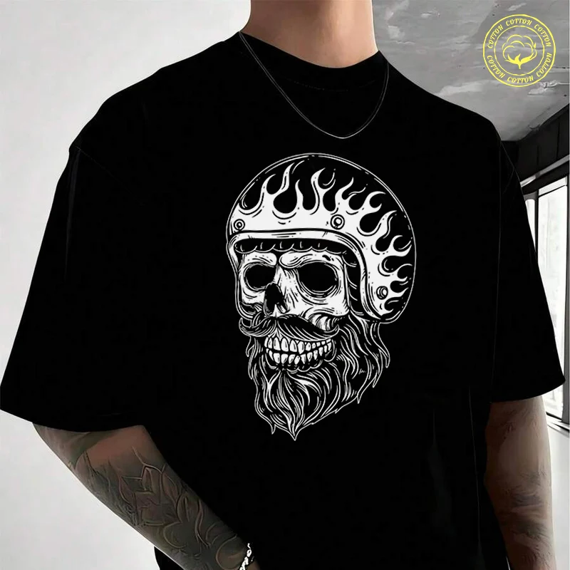 

Men's Moto T-Shirt Dark Art Skull Rider Fashion Casual Street Style Suitable For Travel And Sports Tee