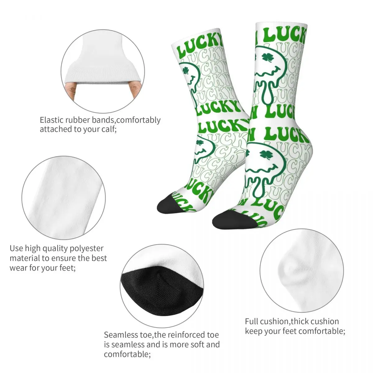 Hip Hop Men's Socks St Patricks Day Feelin Lucky Irish Accessories Comfortable Skateboard Sock All Seasons