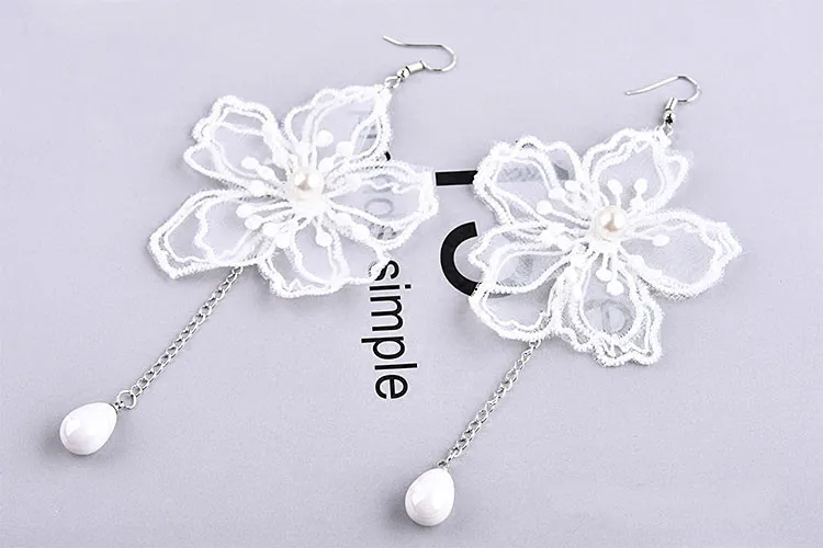 Korean Ultra - Immortal White Pearl Silk Embroidery Flower Earrings Material DIY Women ' S Ear Ring Other Accessories 8pcs