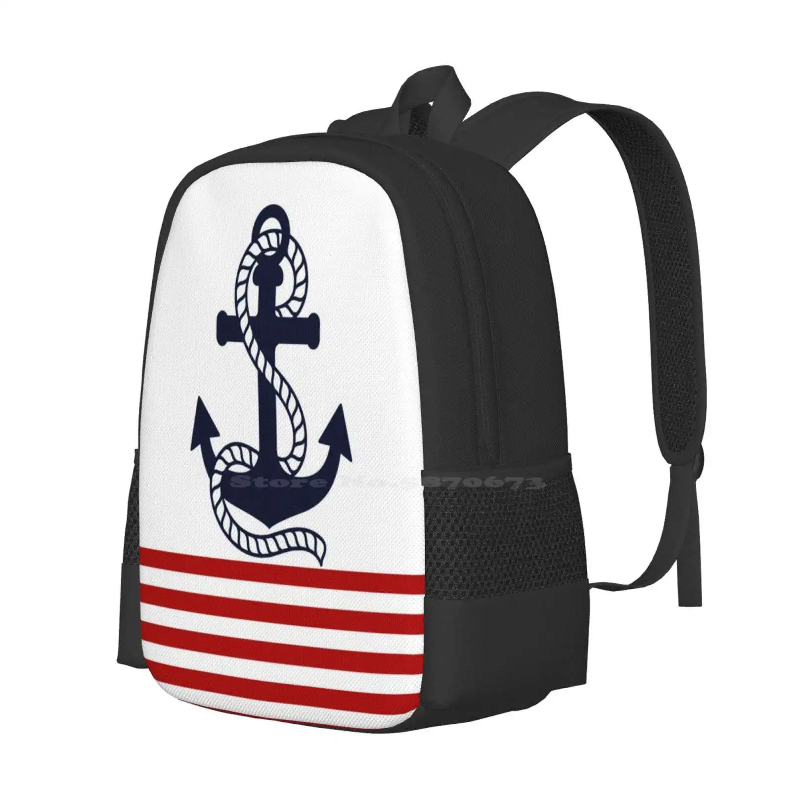 Red And White Stripes With A Navy Blue Anchor Hot Sale Backpack Fashion Bags Anchor Stripes Navy Blue Red White Pattern Sailor