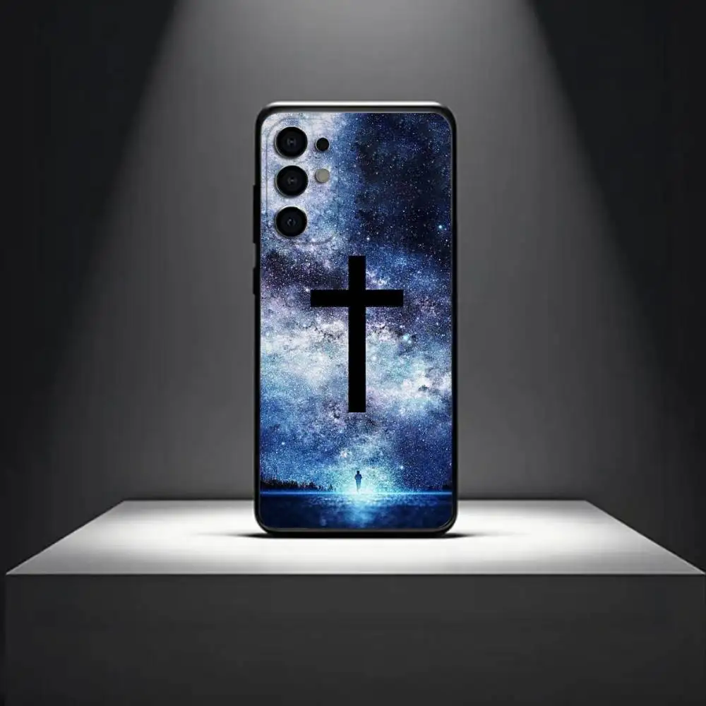 حافظة لهاتف سامسونج S 25,24,23,22,30,21,10,9,Ultra,Plus,Lite,FE,4,5G حافظة سوداء ناعمة من Art Bible Christian Cross #6