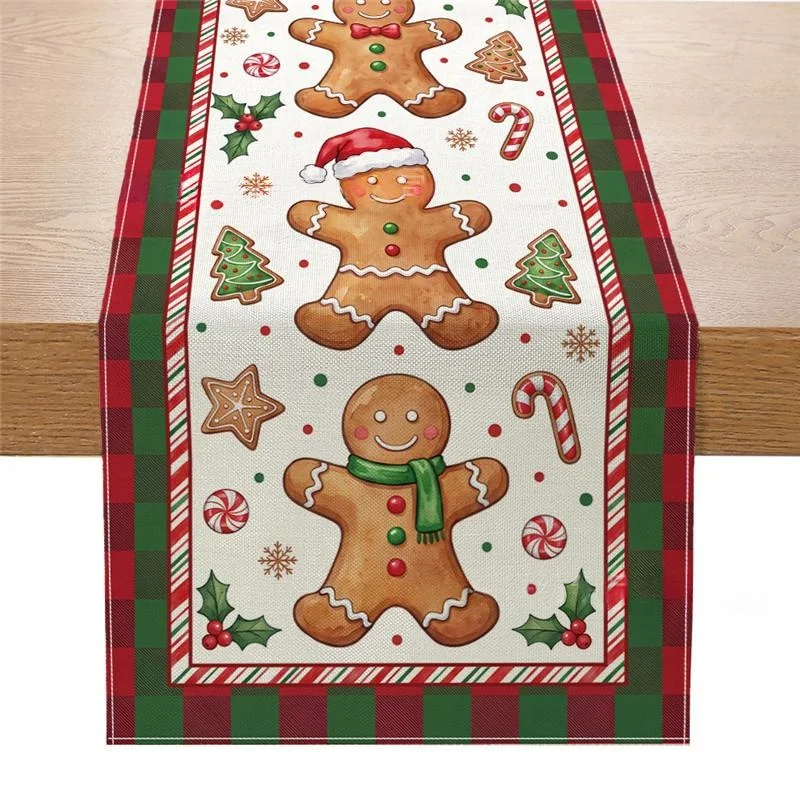 Christmas Table Runner Snowflakes Gingerbread Man Christmas Tree Star Candy Cane Festive Christmas Table Decorations
