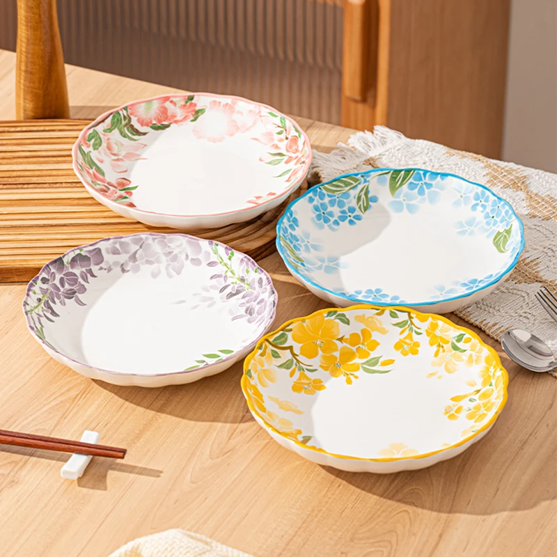 

Керамическая тарелка с принтом, домашняя 8-дюймовая новая подглазурованная цветная посуда в японском стиле, элитная круглая кухонная посуда