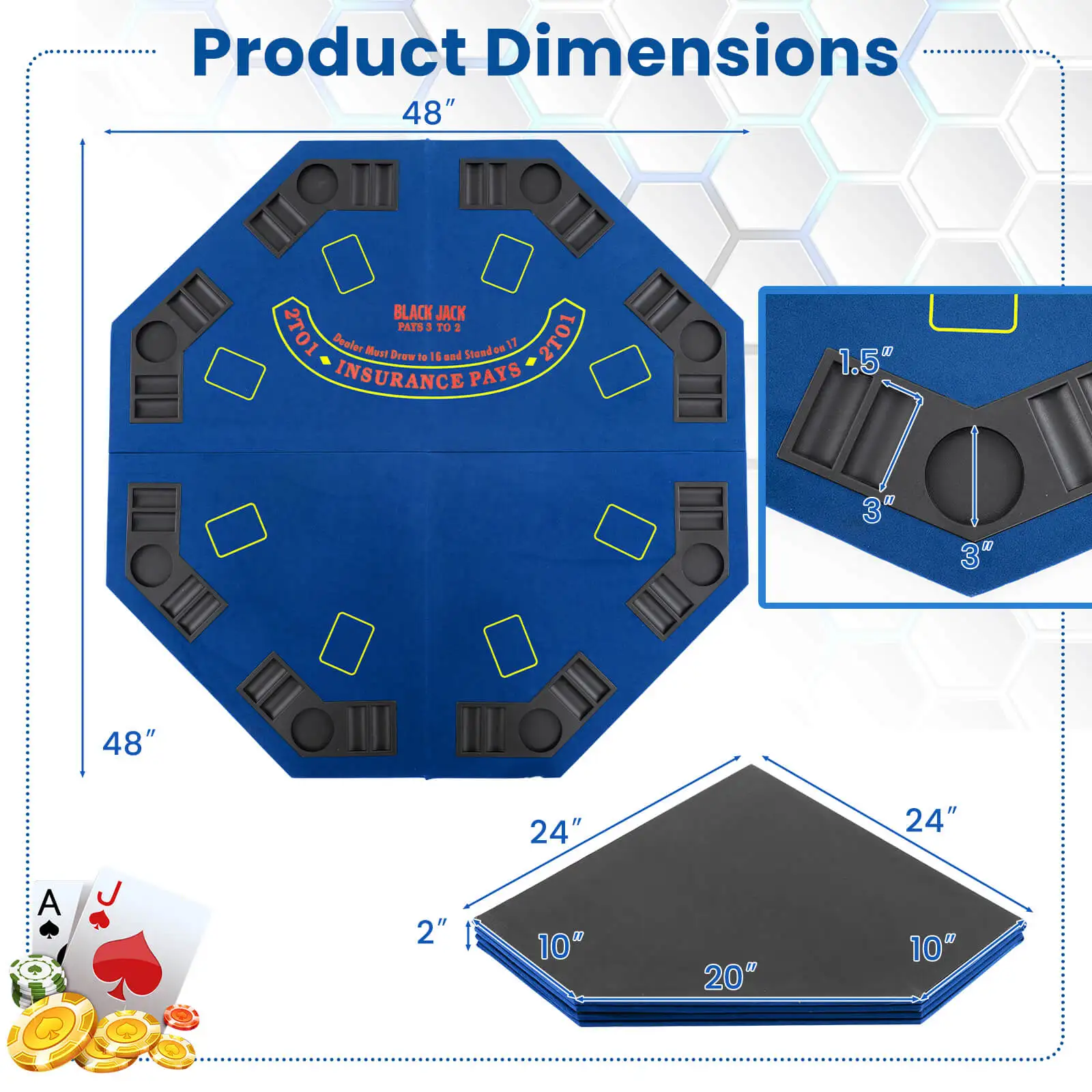 8-Player Portable Poker Table Top w/Cup Holders & Chip Trays Carrying Bag