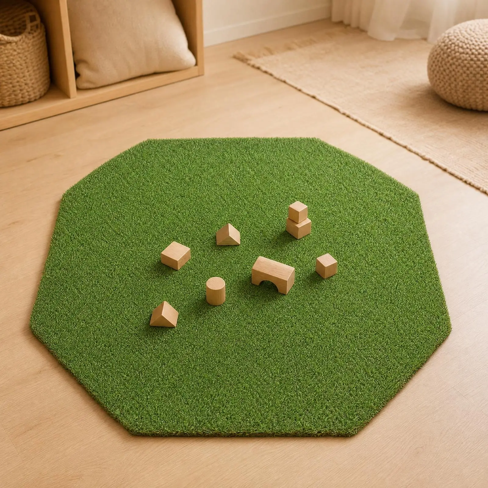 Artificial Grass Sensory Tray Insert Octagonal Play Mat for Nature Themed Classroom Activities