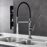 New Solid Brass Kitchen Faucet Pull Out Down Sink Mixer Tap 360 Swivel Spout Hot and Cold Water Torneira,Matte Black Chrome