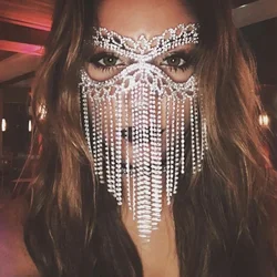 Stonefans Indian Jewelry Full Rhinestone Tassel Mask Decoration Face for Women Bridal Wedding Crystal Beaded Christmas Party