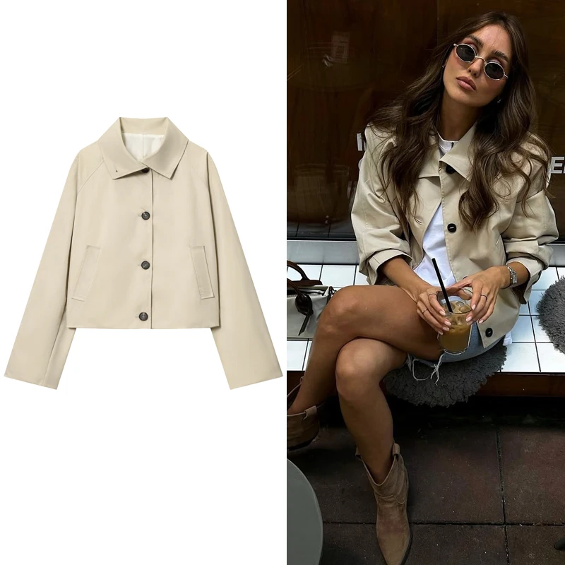 المرأة خندق معطف المرأة سترة واقية 2025 الخريف سترة القمم للإناث المرأة معطف قصير كم طويل معاطف نسائية أنيقة