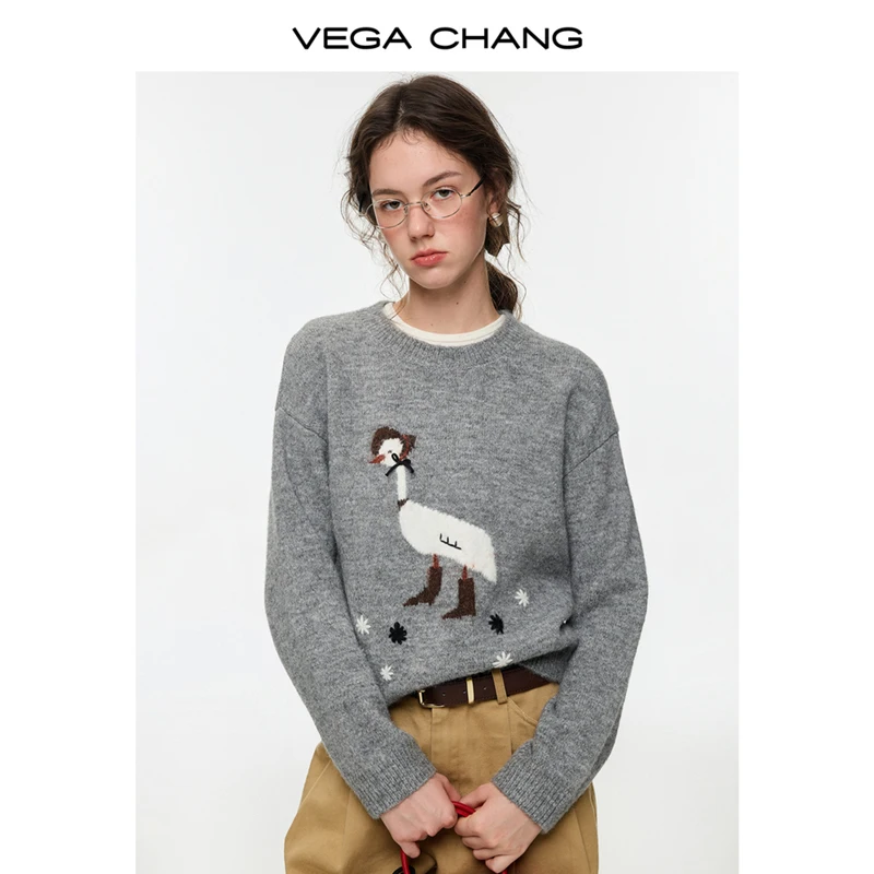 

Vega Chang New Winter Women's Knitwear with Cartoon Print, Warm and Suitable for Commuting