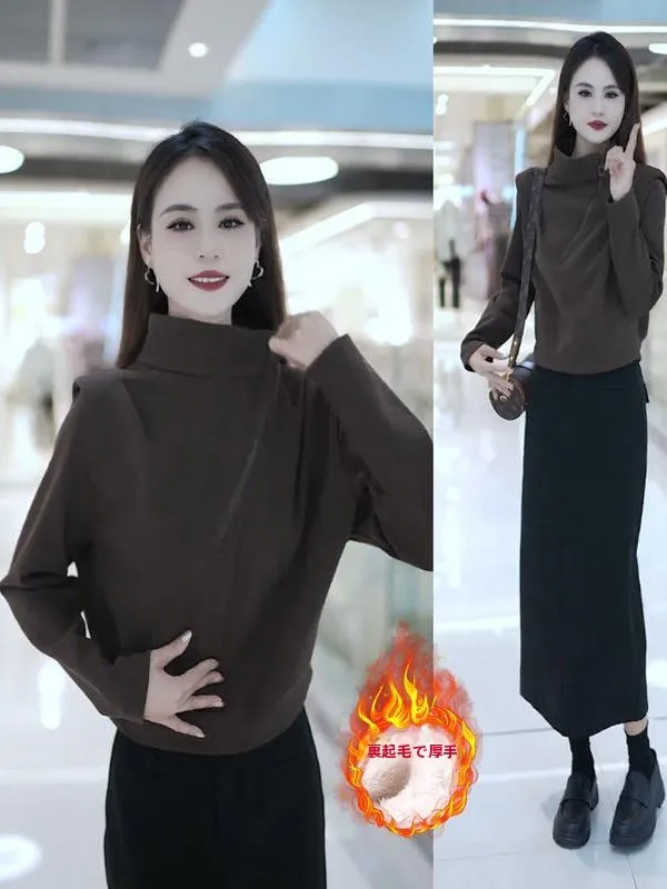 thiened-fce-long-sve-hoodie-women's-2025-autumn-winter-new-sle-stand-collar-diagonal-zipper-loose-slimming-casual-w