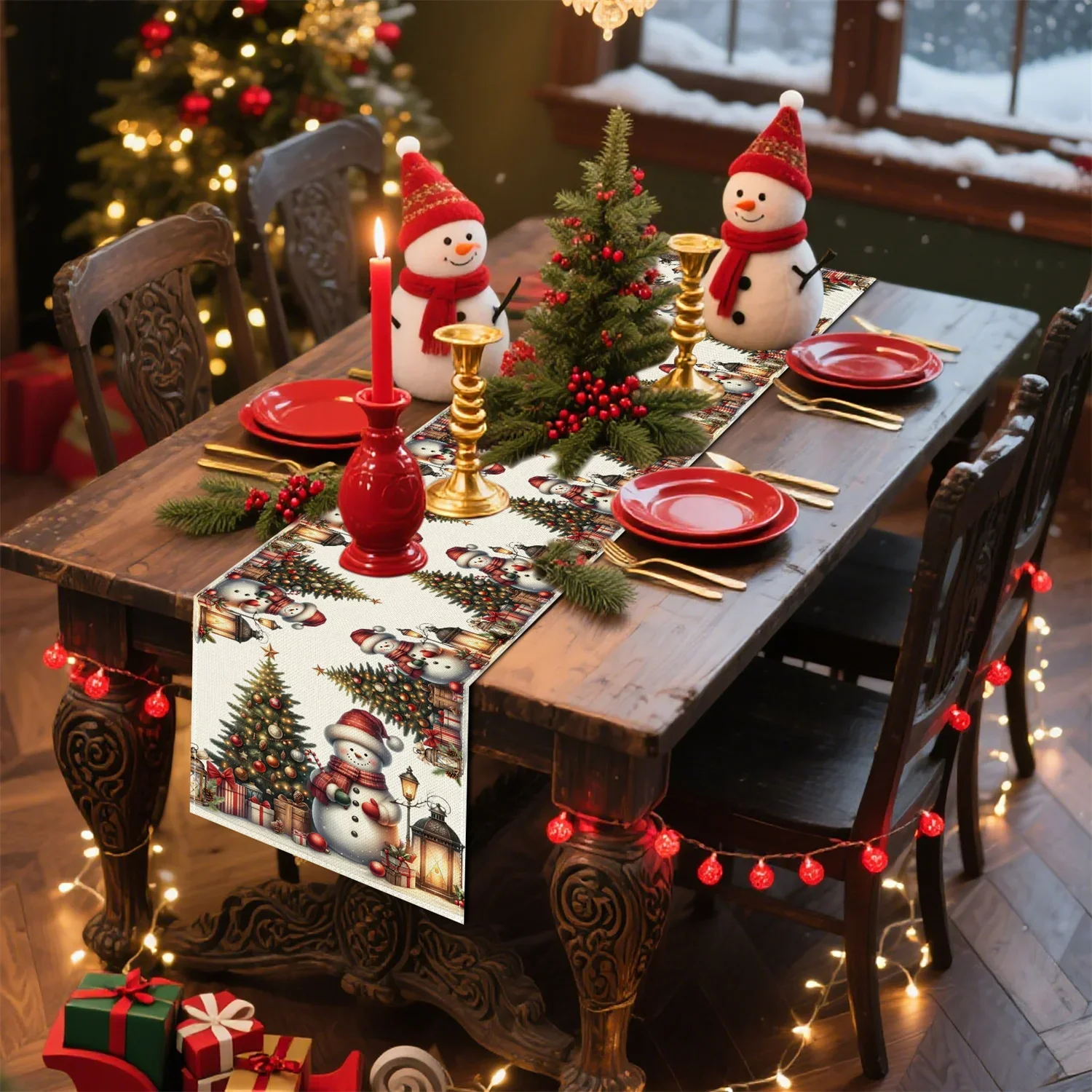 Christmas Tree Snowman Table Flag Atmosphere Embellishment Table Flag Christmas Holiday Living Room Dining Table Decoration