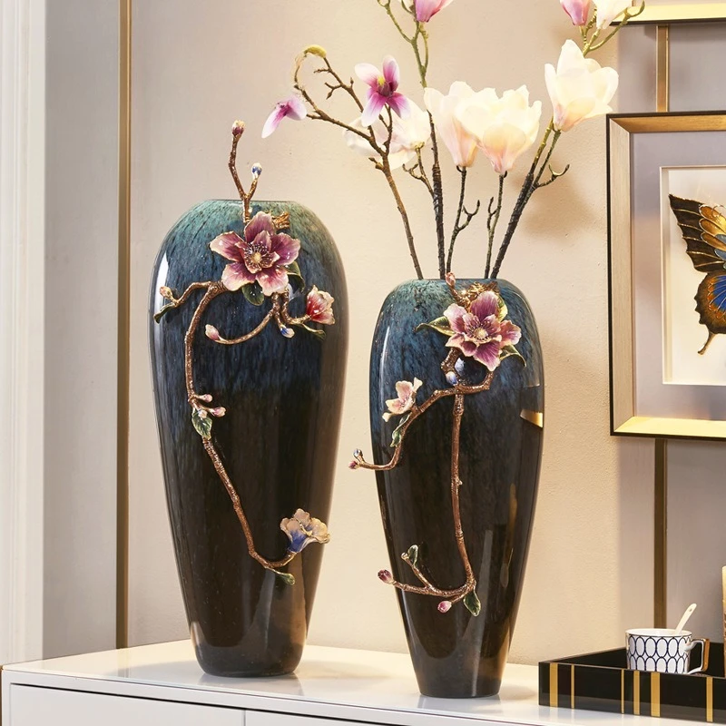 Ornamento per vaso smaltato, composizione floreale creativa del soggiorno dipinto a mano, nuova collezione di artigianato cinese per la decorazione della casa