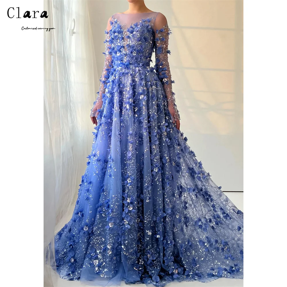 

Clara Custom A-line Flower Long Sleeve Lace Dress Party Dresses Luxury 2025 Elegant Evening Dresses for Woman Party Wedding Prom