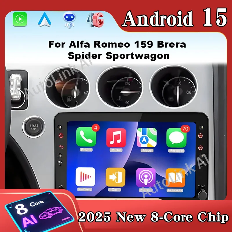 Android 16 Carplay para Alfa Romeo 159 Brera Spider Sportwagon, Radio de Auto con 4G WIFI, GPS, Navegación, Reproductor Multimedia de Video